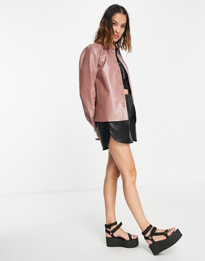 Vila Faux Leather Shirt In Pink