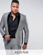 Asos Plus Slim Tuxedo Suit Jacket In Silver Leopard Print - Silver