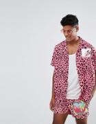 Asos X Mtv Oversized Leopard Print Shirt - Pink
