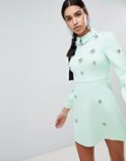 Asos Design Scuba Embellished A-line Mini Dress - Green