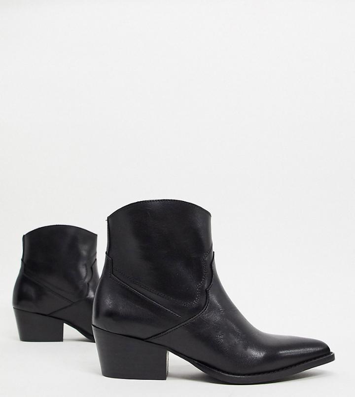 Depp Wide Fit Leather Western Ankle Boots-black