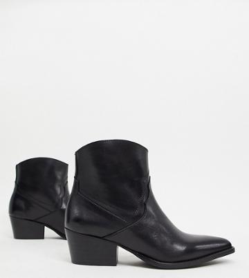 Depp Wide Fit Leather Western Ankle Boots-black