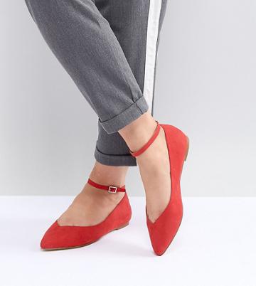 Faith Wide Fit Ally Red Pointed Flat Shoes - Red