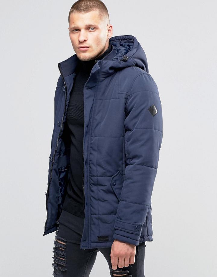 Blend Hooded Heavy Parka Jacket Navy - Navy