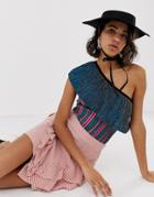 Asos Design One Shoulder Knitted Top In Metallic Multi Stripe - Multi
