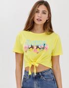Brave Soul Florida T Shirt With Tie Front - Yellow