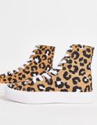 Asos Design Daz Canvas High Top Sneakers In Brown Leopard