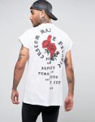 Asos Oversized Sleeveless T-shirt With Spliced Rose Print - White