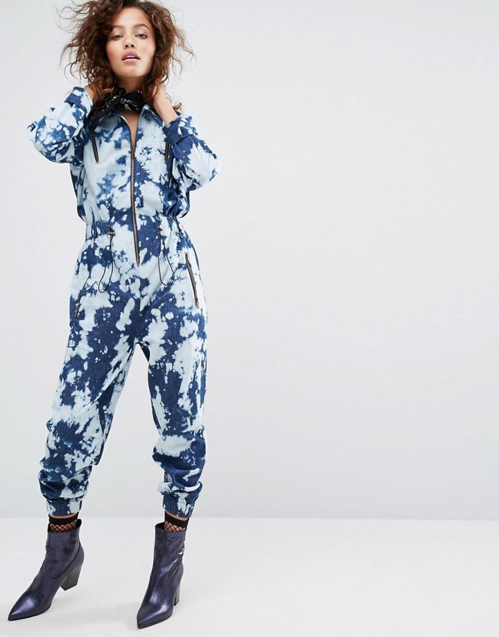 H! By Henry Holland Acid Wash Denim Boiler Suit - Blue