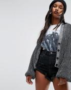 Asos Cardigan In Contrast Rib And Button Front - Gray