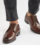 Asos Design Brogue Shoes In Brown Leather With Punching Apron Detail - Brown