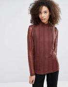 B.young Long Sleeve Lace Top - Red
