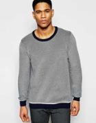 Solid Textured Knitted Sweater With Contrast Hem - Navy