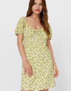 Stradivarius Milkmaid Mini Dress In Lemon Print-multi