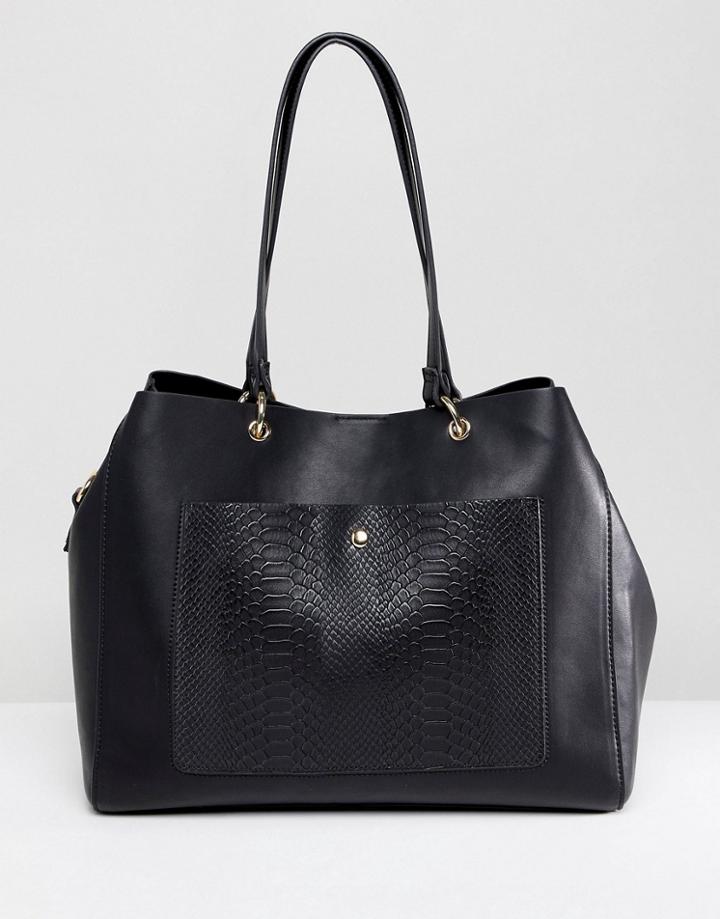Asos Design Snake Pocket Shopper With Metal Rings - Black