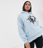 Rokoko Plus Oversized Hoodie With Yin And Yang Graphic - Blue