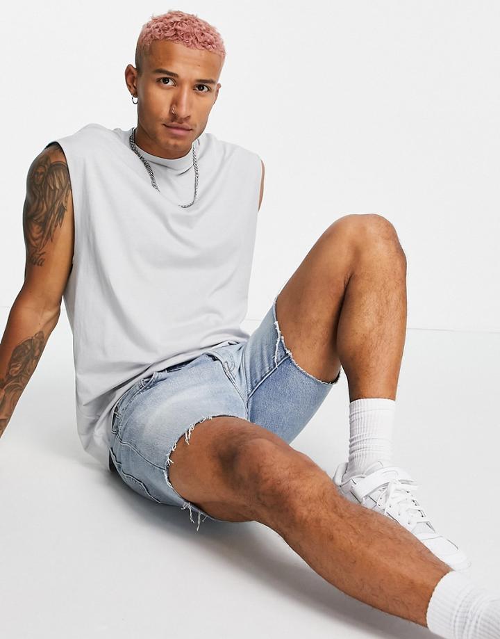 Asos Design Oversized Tank In Gray Blue-blues