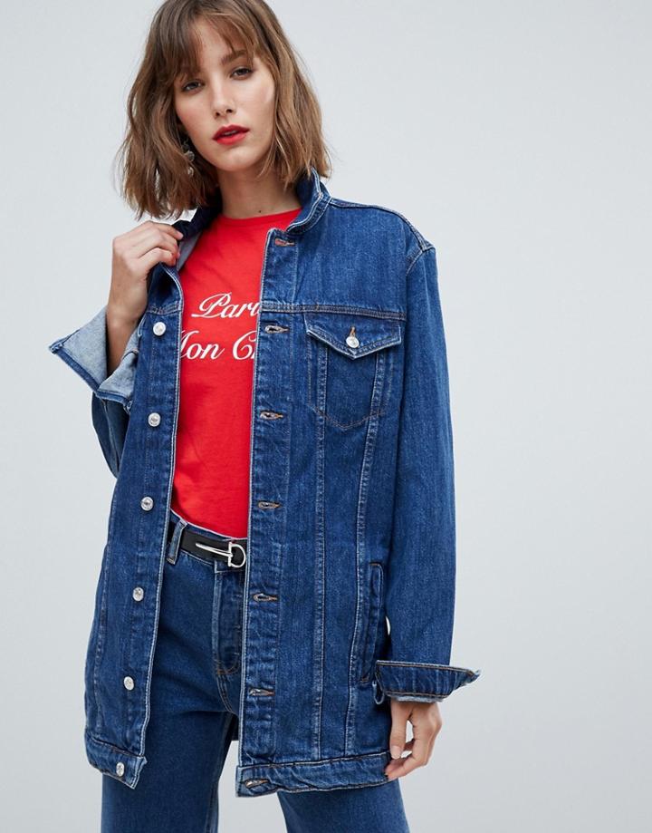 Mango Longline Denim Jacket - Navy