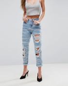 Asos Original Mom Jeans In Leopard Print With Bleach Splatter - Blue