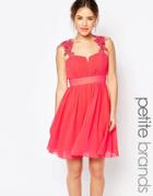 Little Mistress Petite Skater Dress With Lace Detail - Coral