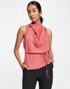 Asos Design Cowl Neck Sleeveless Blouse With Skinny Tie Waist Detail In Wine-red
