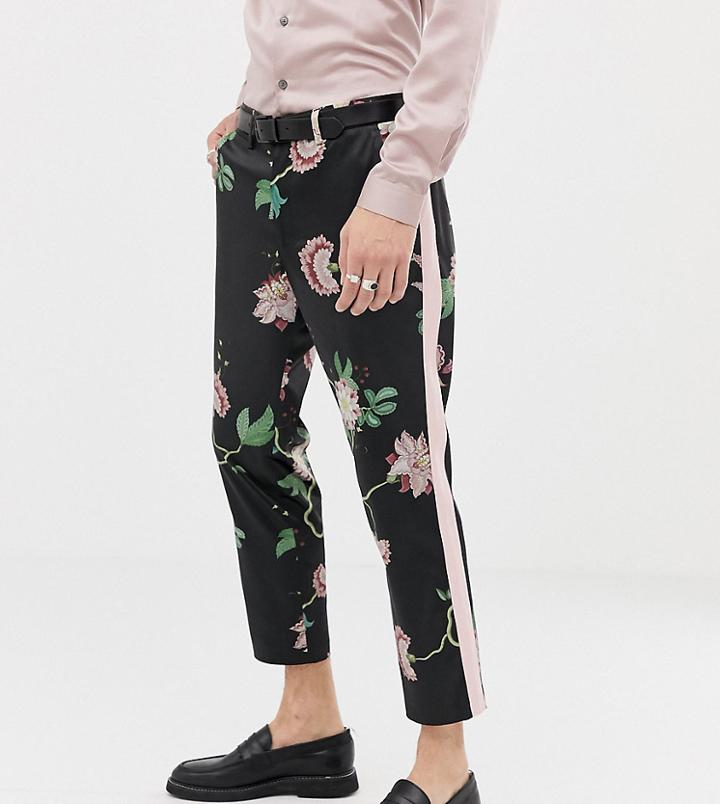 Heart & Dagger Skinny Fit Suit Pants In Floral Sateen - Black