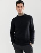 Soul Star Ribbed Crew Neck Sweater - Navy