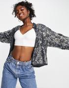 French Connection Binalo Sequin Jacket In Silver