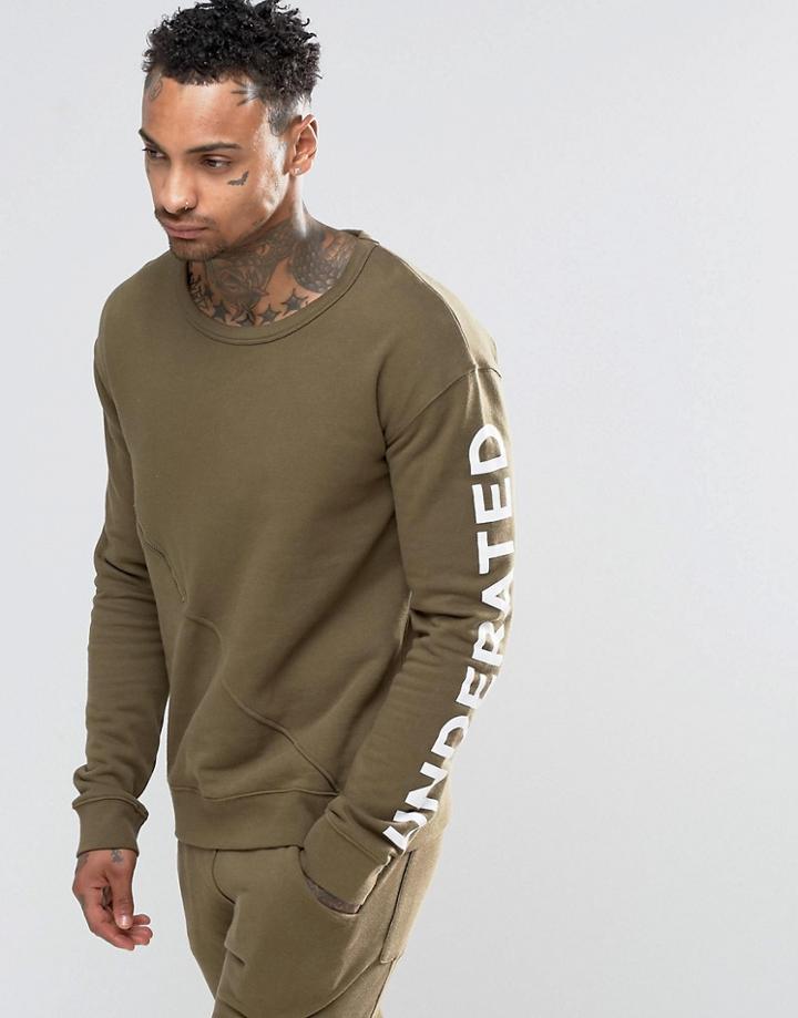 Underated Sweatshirt With Front Zip Pocket - Khaki