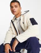 Polo Ralph Lauren Icon Logo Shaggy Sherpa Full Zip Hoodie In Cream-white