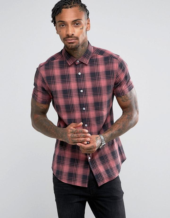 Asos Slim Check Shirt In Pink - Pink