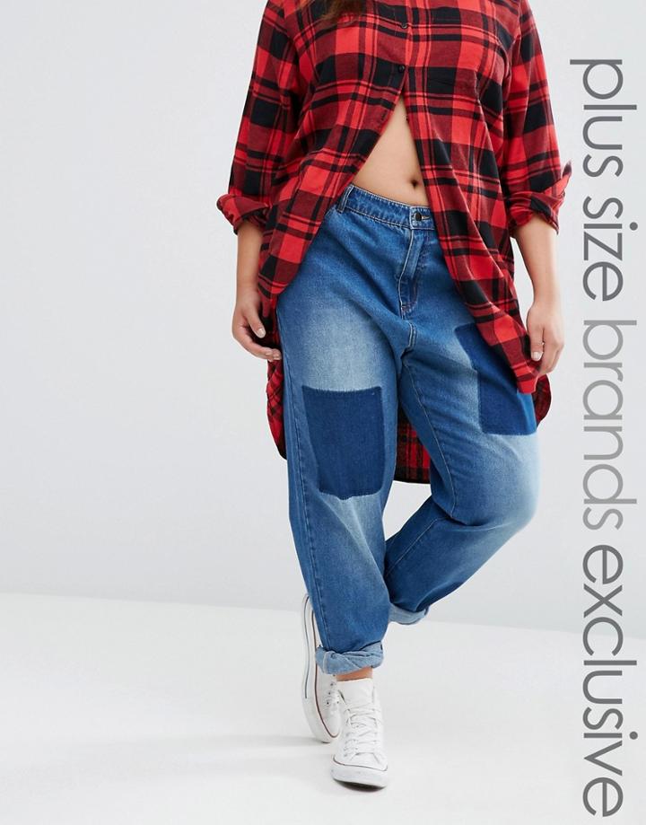 Daisy Street Plus Patched Boyfriend Jeans - Blue