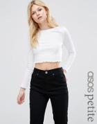 Asos Petite Crop Crew Neck Long Sleeve T-shirt - White