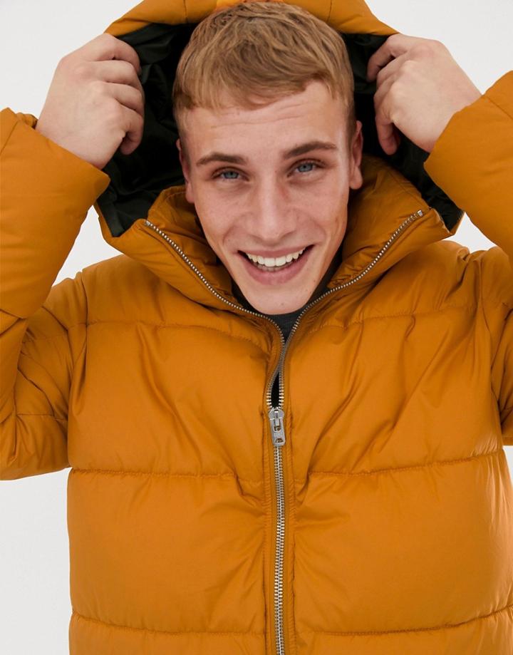 Jack & Jones Core Puffer Coat In Drop Shoulder Fit - Orange