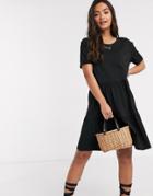 New Look Smock Short Sleeve Mini Dress In Black