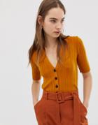 Asos Design Ribbed Cardigan With Half Sleeve-orange