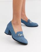 Asos Design Stirrup Mid-heeled Loafers In Denim
