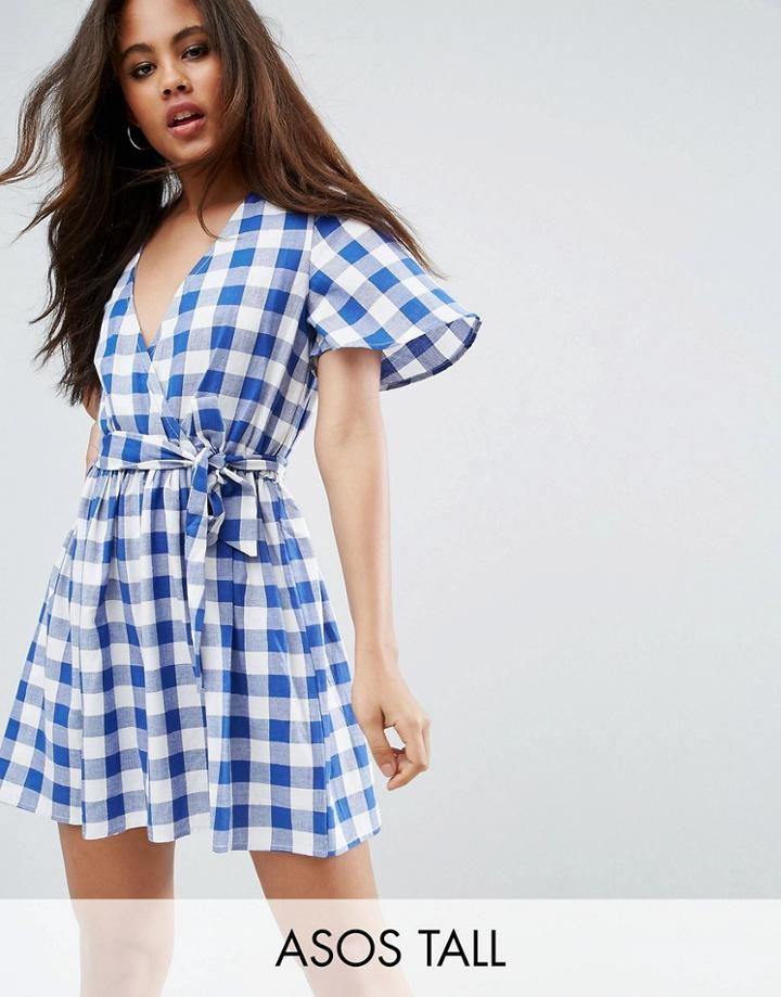 Asos Tall Beach Wrap Dress In Gingham - Multi