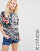 Asos Petite T-shirt In Stripe And Floral Mix - Multi