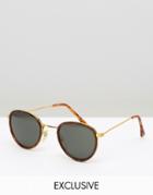 Reclaimed Vintage Round Sunglasses With Gold Frame Tortoiseshell - Brown