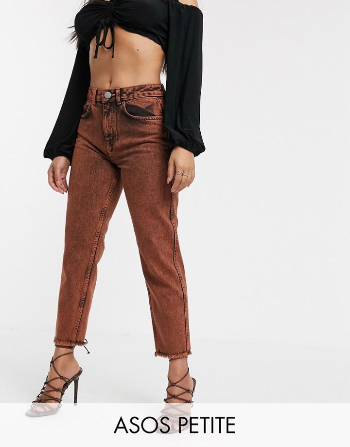 Asos Design Petite Ritson Original Mom Jeans In Orange Acid Wash