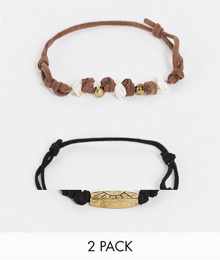 Classics 77 2 Pack Cord And Beaded Bracelets In Brown-black