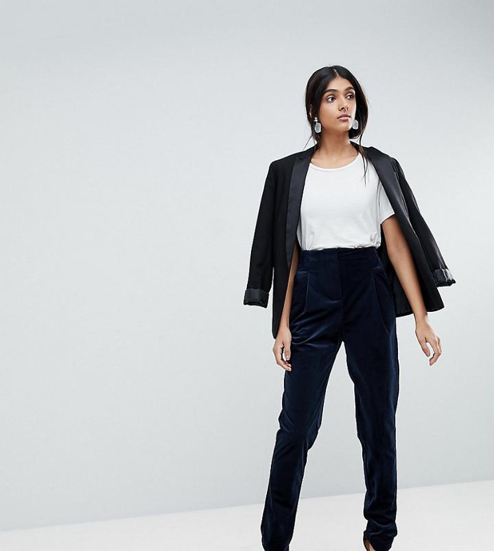 Asos Tall Tailored Slim Pants In Velvet - Navy