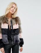 Vero Moda Color Block Faux Fur Jacket - Navy