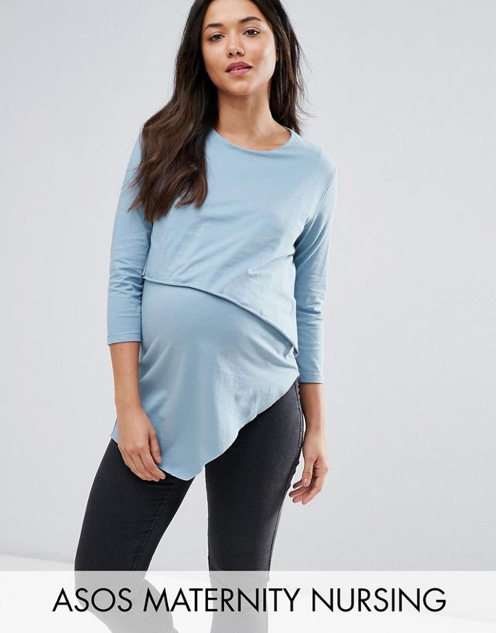 Asos Maternity Nursing Asymmetric Top With Double Layer - Blue