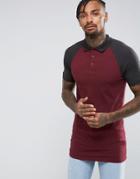 Asos Longline Muscle Polo With Contrast Raglan - Red