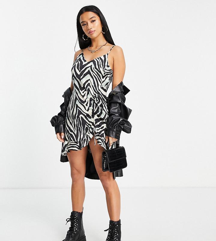 Topshop Petite Printed Satin Ruched Mini Dress-multi