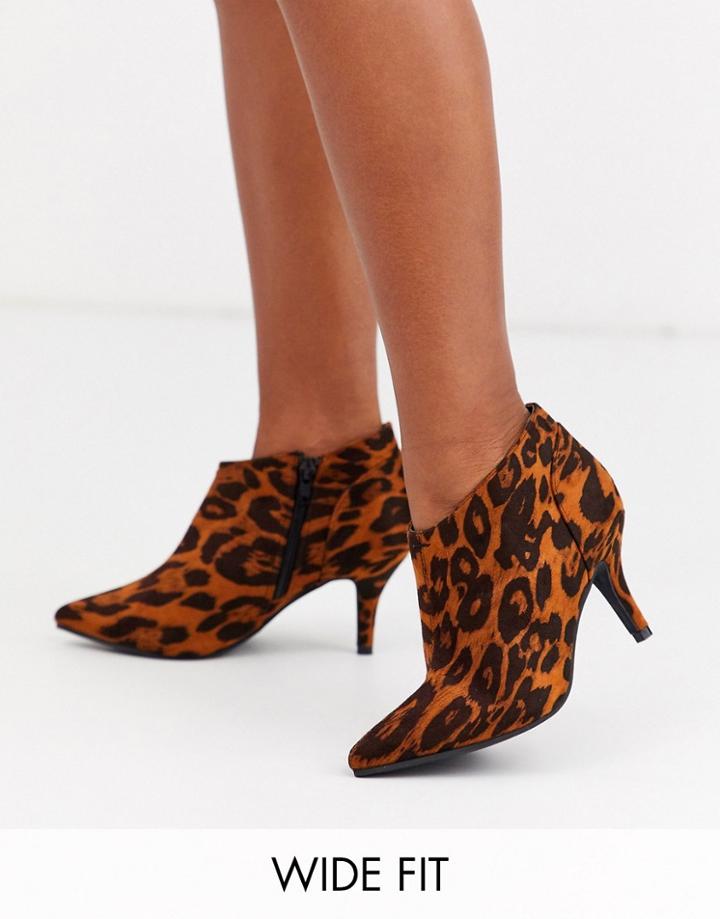 Simply Be Extra Wide Fit Kitten Heel Ankle Boot In Leopard Print-multi