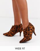 Simply Be Extra Wide Fit Kitten Heel Ankle Boot In Leopard Print-multi