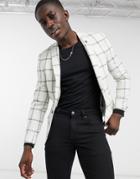Twisted Tailor Sb1 Peak Jacket In White Windowpane Check